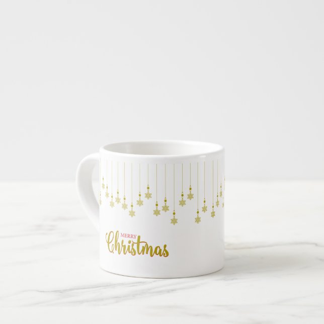 Taza De Espresso Golden Snowflakes with Merry Christmas Quote (Izquierda)