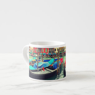 Taza De Espresso Góndolas En El Gran Canal, Venecia, Italia. Retro