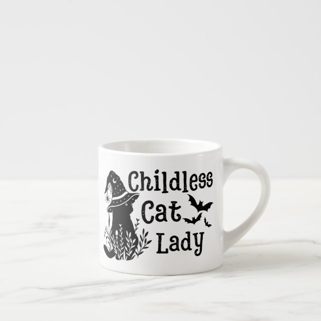 Taza De Espresso Graciosa espeluznante Dama de gato sin hijos (Derecha)