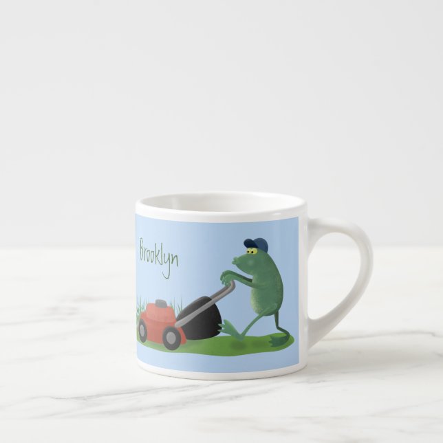 Taza De Espresso Graciosa rana verde que siembra césped personaliza (Derecha)