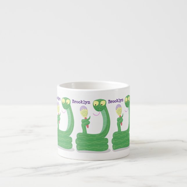 Taza De Espresso Graciosa serpiente verde con maraca personalizado (Frente)