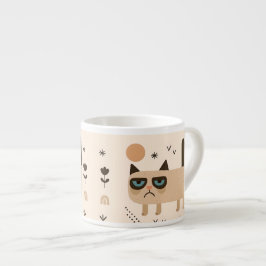Taza De Espresso Gracioso diseño de gato gruñón, escandinavo Minima