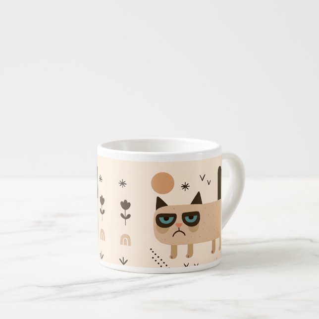 Taza De Espresso Gracioso diseño de gato gruñón, escandinavo Minima (Derecha)