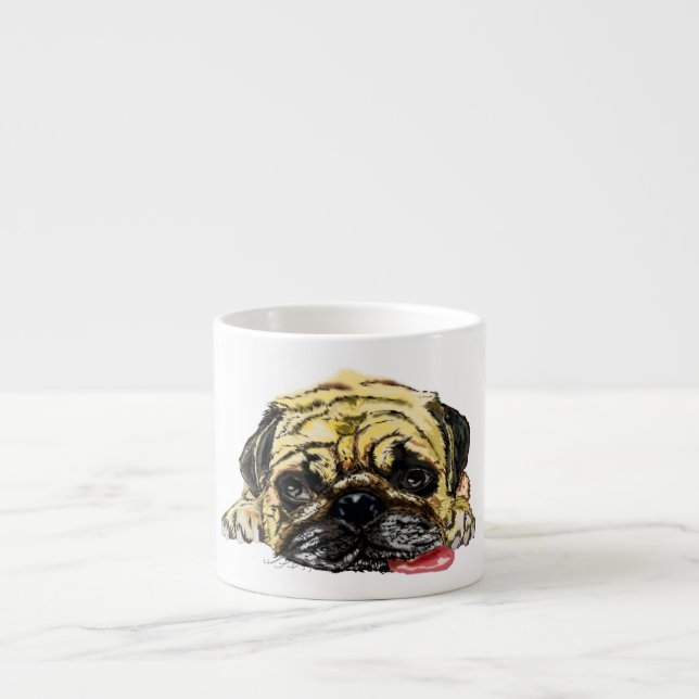 Taza De Espresso Gracioso Espresso Cup con Perro Pug (Frente)