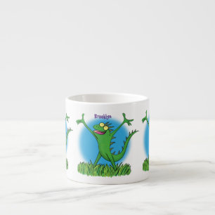 Taza De Espresso Gracioso lagarto de iguana con sonrisa verde