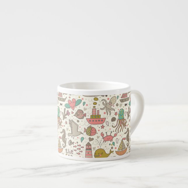Taza De Espresso Gracioso Patrón De Verano Con Buques (Derecha)
