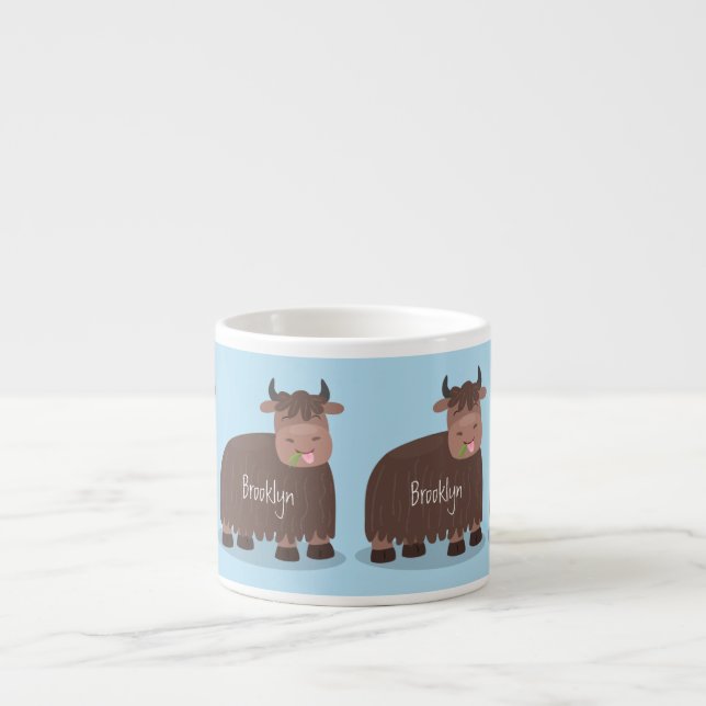 Taza De Espresso Gracioso yak feliz comiendo hierba personalizado i (Frente)