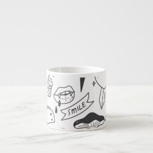 Taza De Espresso Graffiti lindo: Conjunto de arte Doodle.