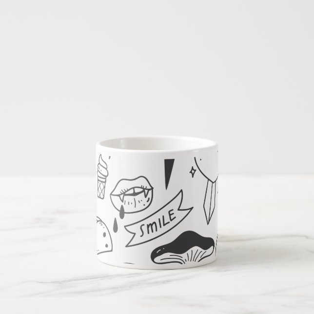 Taza De Espresso Graffiti lindo: Conjunto de arte Doodle. (Frente)