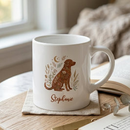 Taza De Espresso Gráfico de Perro Celestial Floral Boho