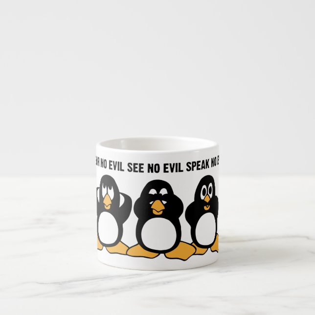 Taza De Espresso Gráfico sabio del diseño de tres pingüinos (Frente)