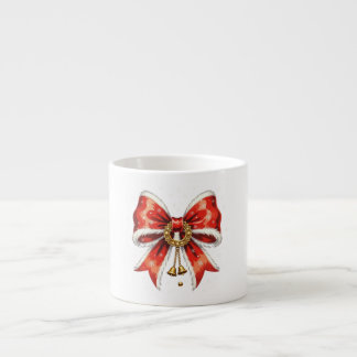 Taza De Espresso Grand nœud rouge festif aquarelle – Élégance vinta