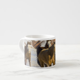 Taza De Espresso Grandes montañas Horn, Caballos corriendo en la ni