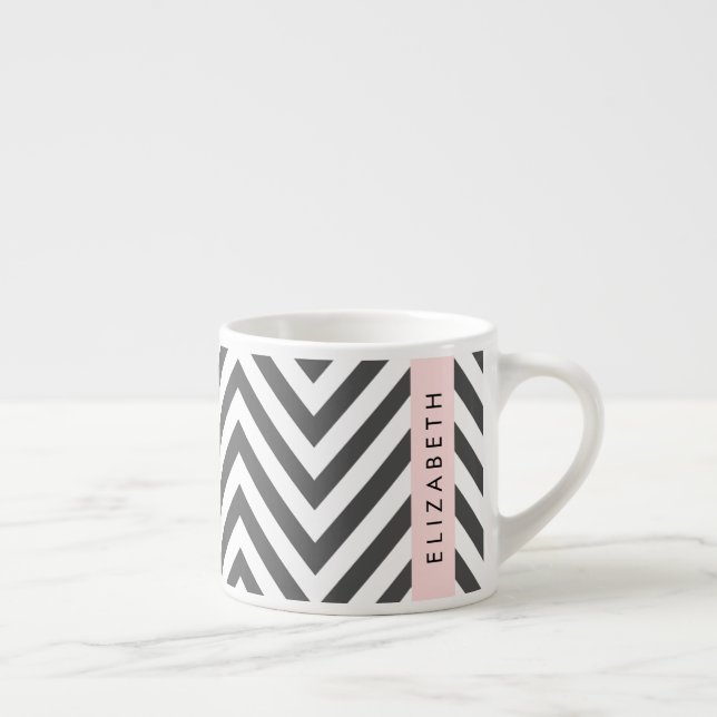 Taza De Espresso Gray Zigzag, Gray Chevron, Pink, Tu Nombre (Derecha)