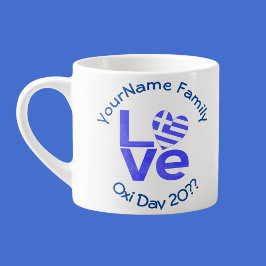Taza De Espresso Grecia Corazón Bandera Azul AMOR Personalizado 