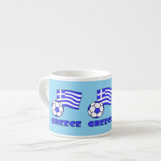 Taza De Espresso Greece Greek Flag with Soccer Ball Blue Background (Izquierda)