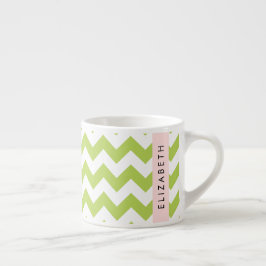 Taza De Espresso Green Zigzag, Green Chevron, Tu Nombre
