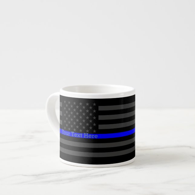 Taza De Espresso Gris Gris de la línea azul delgado personalizado (Izquierda)