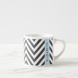 Taza De Espresso Gris Zigzag, Gris Chevron, Azul, Tu Nombre