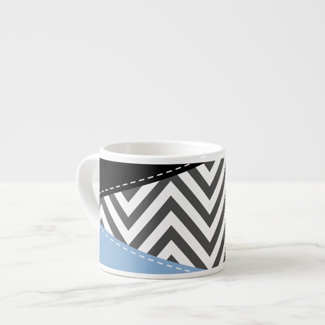 Taza De Espresso Gris Zigzag, Gris Chevron, Zigzag Pattern, Azul (Izquierda)
