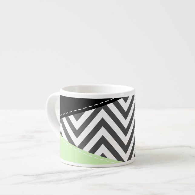 Taza De Espresso Gris Zigzag, Gris Chevron, Zigzag Pattern, Mint (Izquierda)