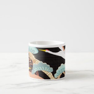 Taza De Espresso Grullas, garzas: Patrón de pájaros japoneses.
