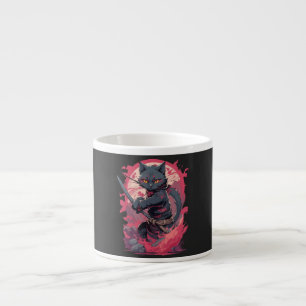 Taza De Espresso Guerrero Gato Ninja Negro Salpicadura de Fuego Bon