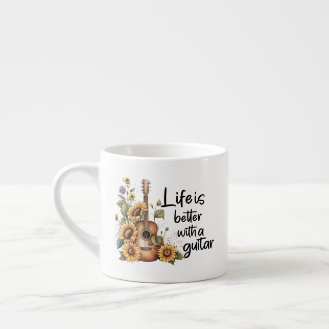 Taza De Espresso Guitarra De Nombre personalizar Con Girasol (Izquierda)