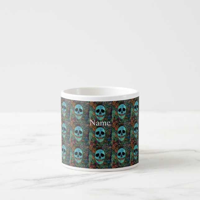 Taza De Espresso Halloween Hippie Skull Thunder_Cove (Frente)