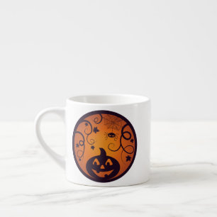 Taza De Espresso Halloween Jack o linterna cara de calabaza y araña