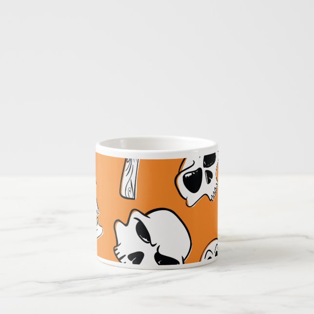 Taza De Espresso Halloween Skulls Bones Doodle Pattern (Frente)