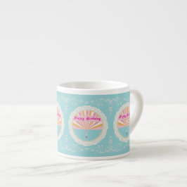 Taza De Espresso Happy Birthday Fun Mug, Blue Pink Rainbow