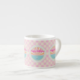 Taza De Espresso Happy Birthday Fun Mug, Cute Pink Rainbow