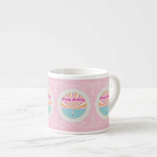Taza De Espresso Happy Birthday Fun Mug, Cute Pink Rainbow (Derecha)