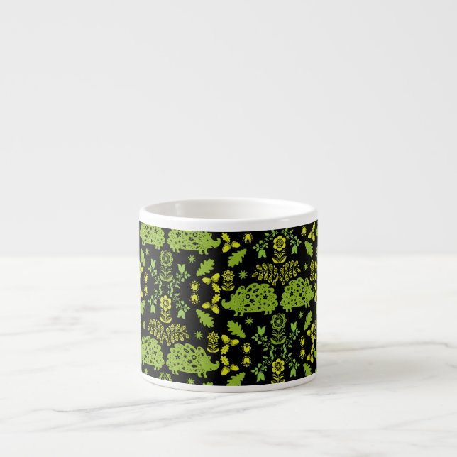 Taza De Espresso Hedgehog Folk Art (Frente)