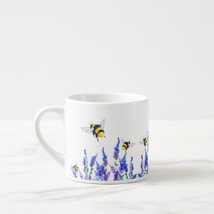 Taza De Espresso Hermosas flores de primavera y abejas volando -