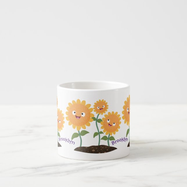 Taza De Espresso Hermosos girasoles alegres sonrientes ilustracion  (Frente)