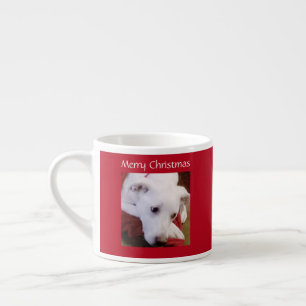 Taza De Espresso Hermosos Navidades de perros con pipa blanca y nie