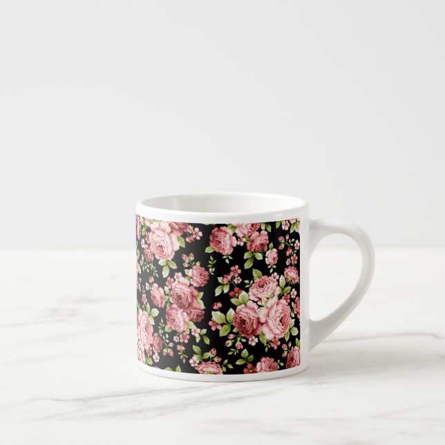 Taza De Espresso Hermosos Rosas de patrones florales con follaje ve (Derecha)