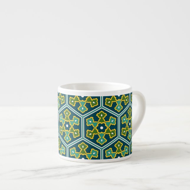 Taza De Espresso Hexágono turco otomano verde azul oriental (Derecha)