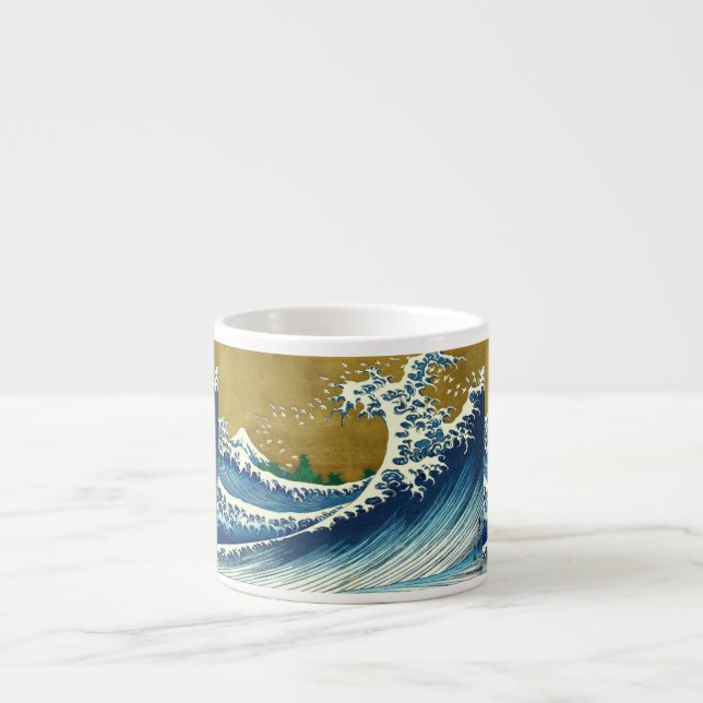 Taza De Espresso Hokusai Gran Ola Arte Japonés (Frente)