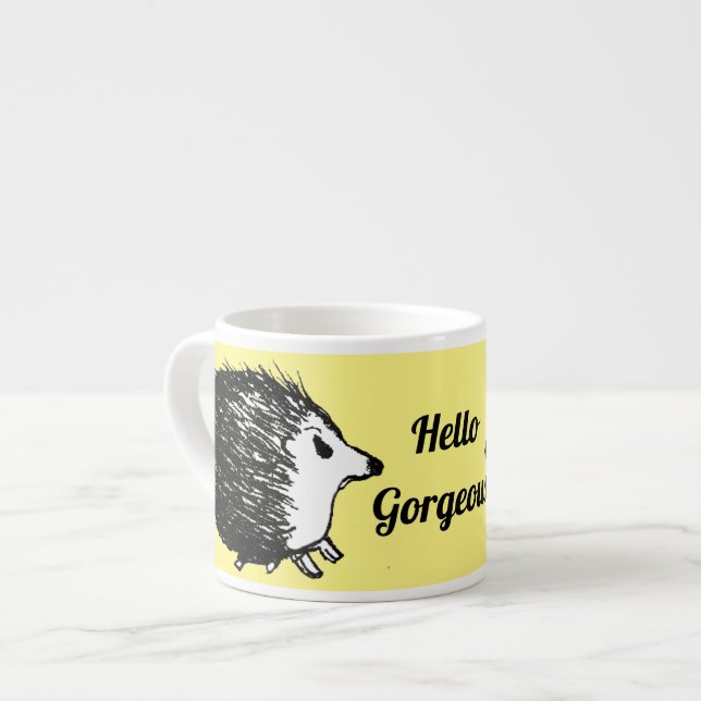 Taza De Espresso Hola, Maravilloso. Diseño de hedgehog dibujado a m (Izquierda)