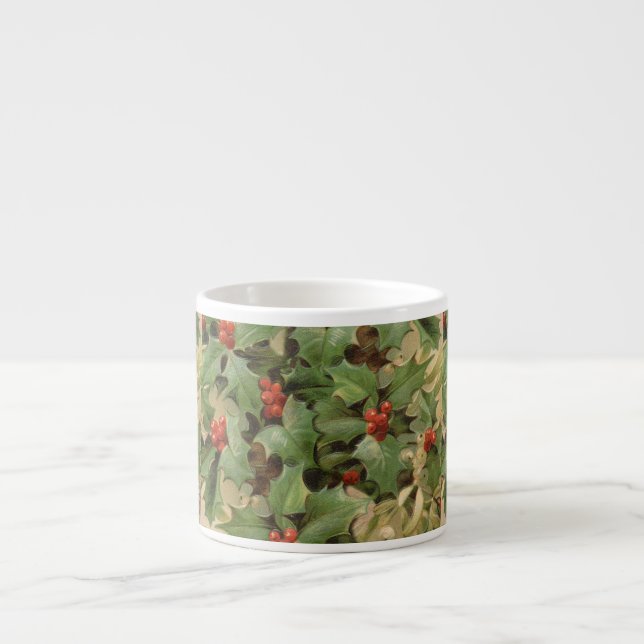 Taza De Espresso Holly Tree Navidades Holiday Vintage (Frente)