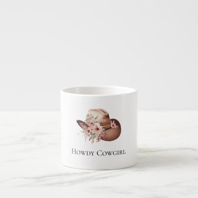Taza De Espresso Howdy Cowgirl Floral Gorra (Frente)