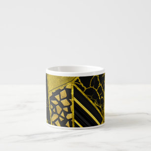 Taza De Espresso Ilusión de textura del triángulo negro dorado
