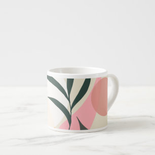 Taza De Espresso Ilustración abstracta de plantas formas verde rosa