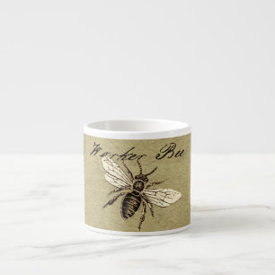 Taza De Espresso Ilustración Antigüedad Insecto Abeja Obrera Vintag
