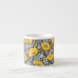 Taza De Espresso Ilustración Art Nouveau Amapola Flor Amarilla