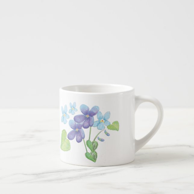 Taza De Espresso Ilustracion blanco de flores violetas silvestres (Derecha)