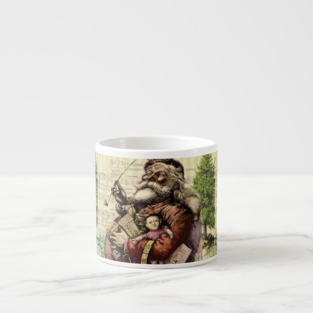 Taza De Espresso Ilustracion clásico Merry Santa Claus Tree (Frente)